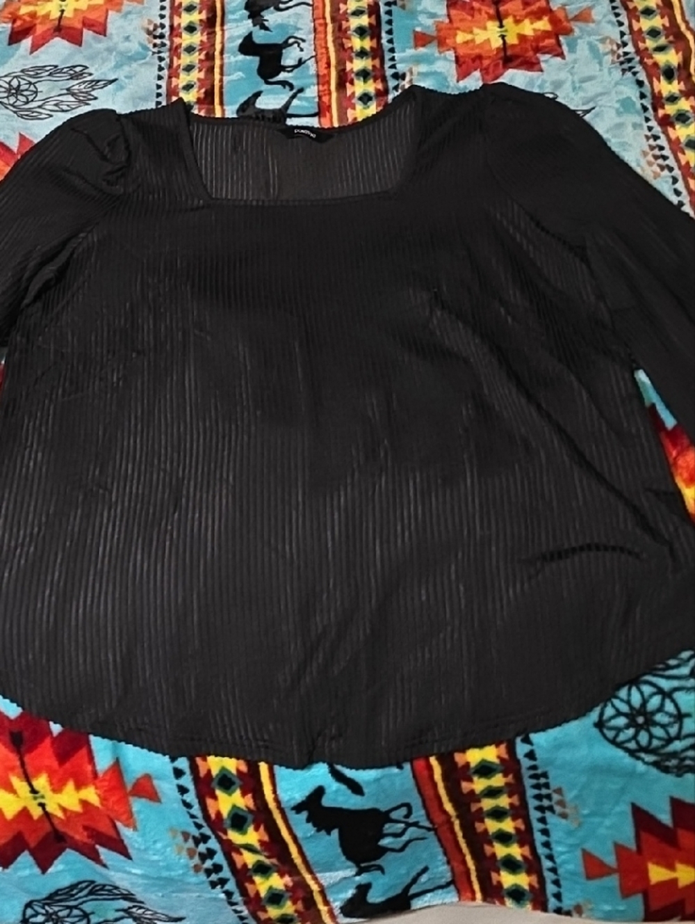 Black Ribbed Square-Neck Women's Top